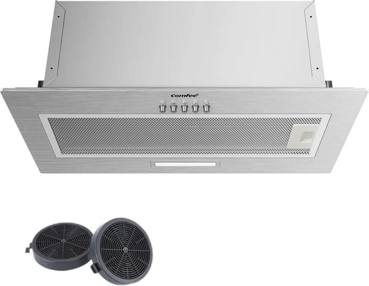 COMFEE' Hotte Encastrable 52 cm, 400 m³/h, 3 Vitesses, Filtre 5 Couches, Éclairage LED, Argent