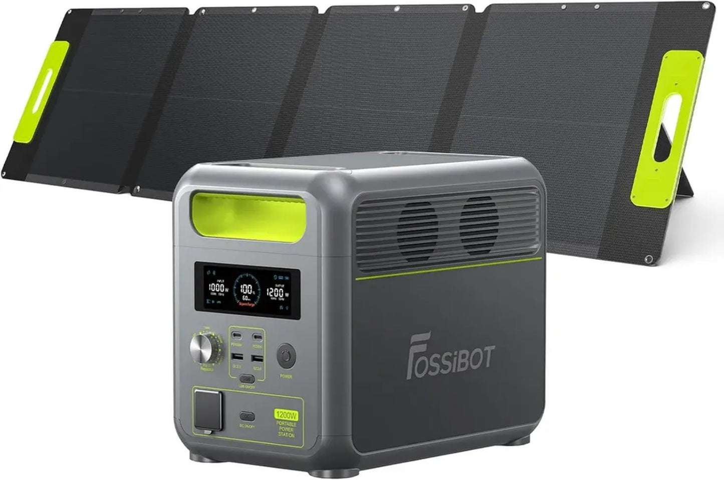 Générateur Solaire Portable FOSSiBOT F1200, 1200W avec Panneau Solaire 110W, Batterie LiFePO4 1024Wh, 7 Ports, Fonction UPS, Pour Camping et Extérieur