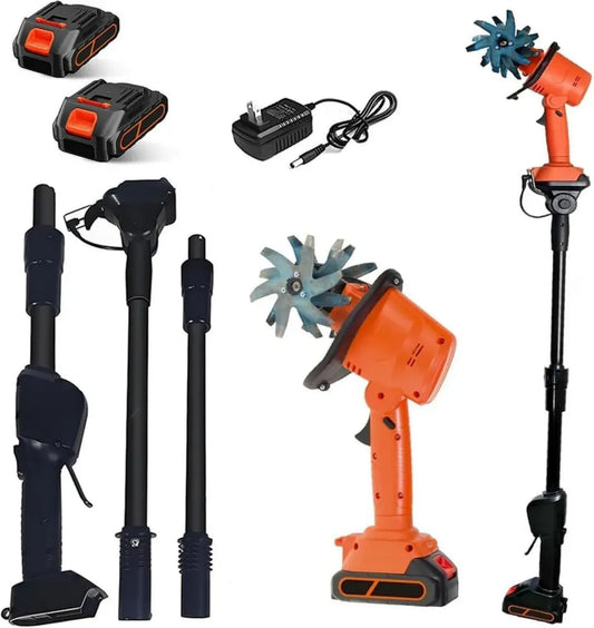 Cultivateur Électrique sans Fil 21V - Léger, Profondeur 10cm, Largeur Réglable, 2 Batteries, Manche Télescopique - Pour Pelouse, Jardin et Potager