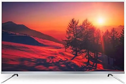 TV 4K Ultra HD 42 Pouces avec HDR, WiFi, HDMI, USB et Commande Vocale, Design Métallique, Bord Mince, Haut-Parleur Avant, Idéal pour Hôtels et Chambres