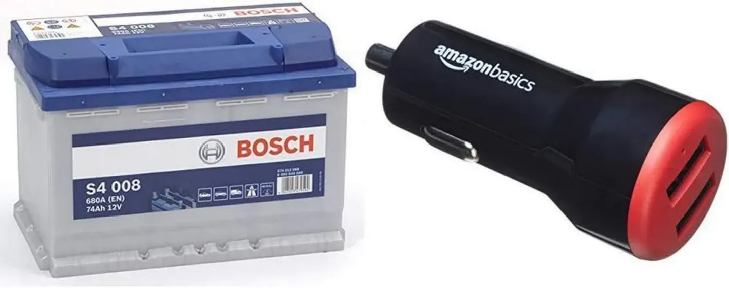 Batterie de Voiture Bosch 74A/h avec Chargeur USB Double 4,8A