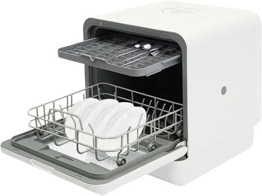 Mini lave-vaisselle compact 1100 W avec 4 programmes, réservoir 6L, support multifonction
