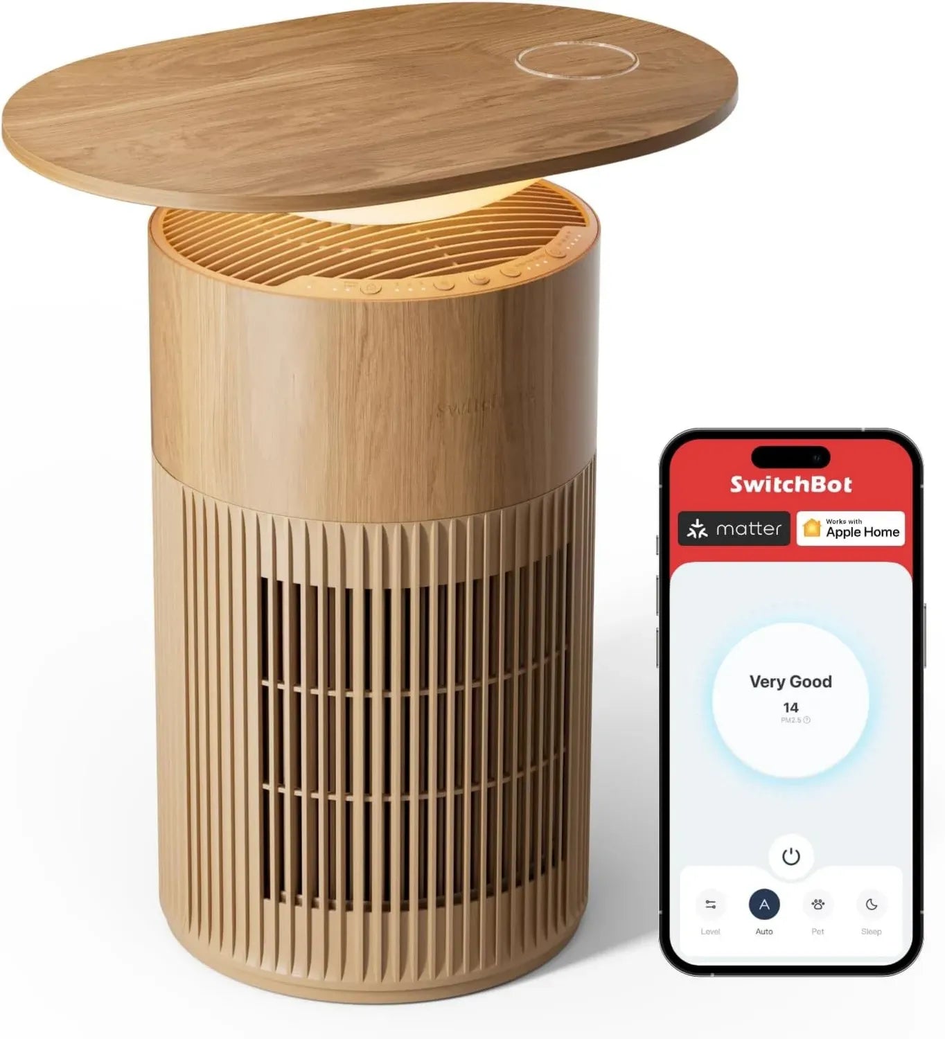 Purificateur d'air SwitchBot avec App, Veilleuse intégrée, CADR 400m³/h, Surface 83㎡, Filtre HEPA 99,97%, Ultra-silencieux 20dB, Spécial Animaux