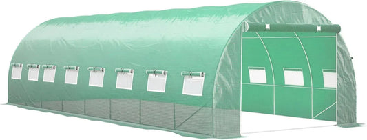 Serre de Jardin Outsunny 24m² avec 16 Fenêtres et Porte en PE Vert