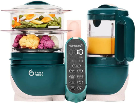 Robot Cuiseur Bébé 6 en 1 avec Vapeur et Mixeur, Capacité XL 2,2L, Babymoov Nutribaby(+), Couleur Vert Opal