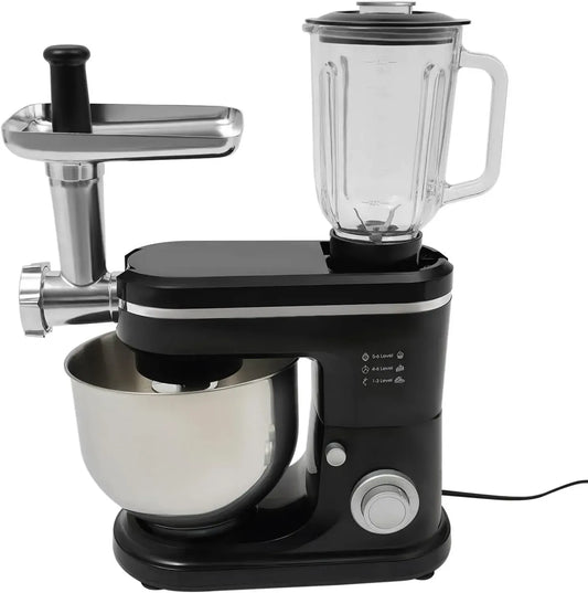 Robot culinaire 3 en 1, 1500 W, mixeur, pétrisseur, hachoir, presse-agrumes 1,5 L, bol acier 6 L, noir