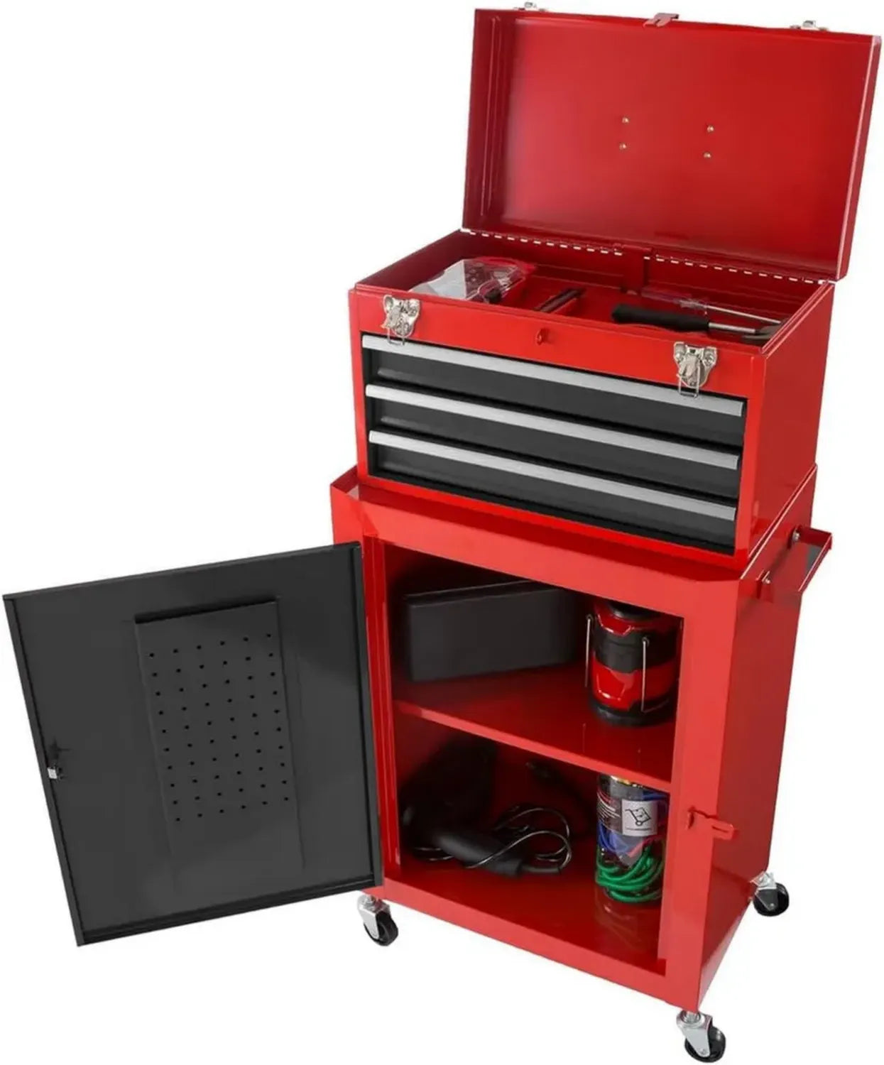 Chariot à Outils en Métal avec Tiroirs et Armoire Verrouillable pour Garage