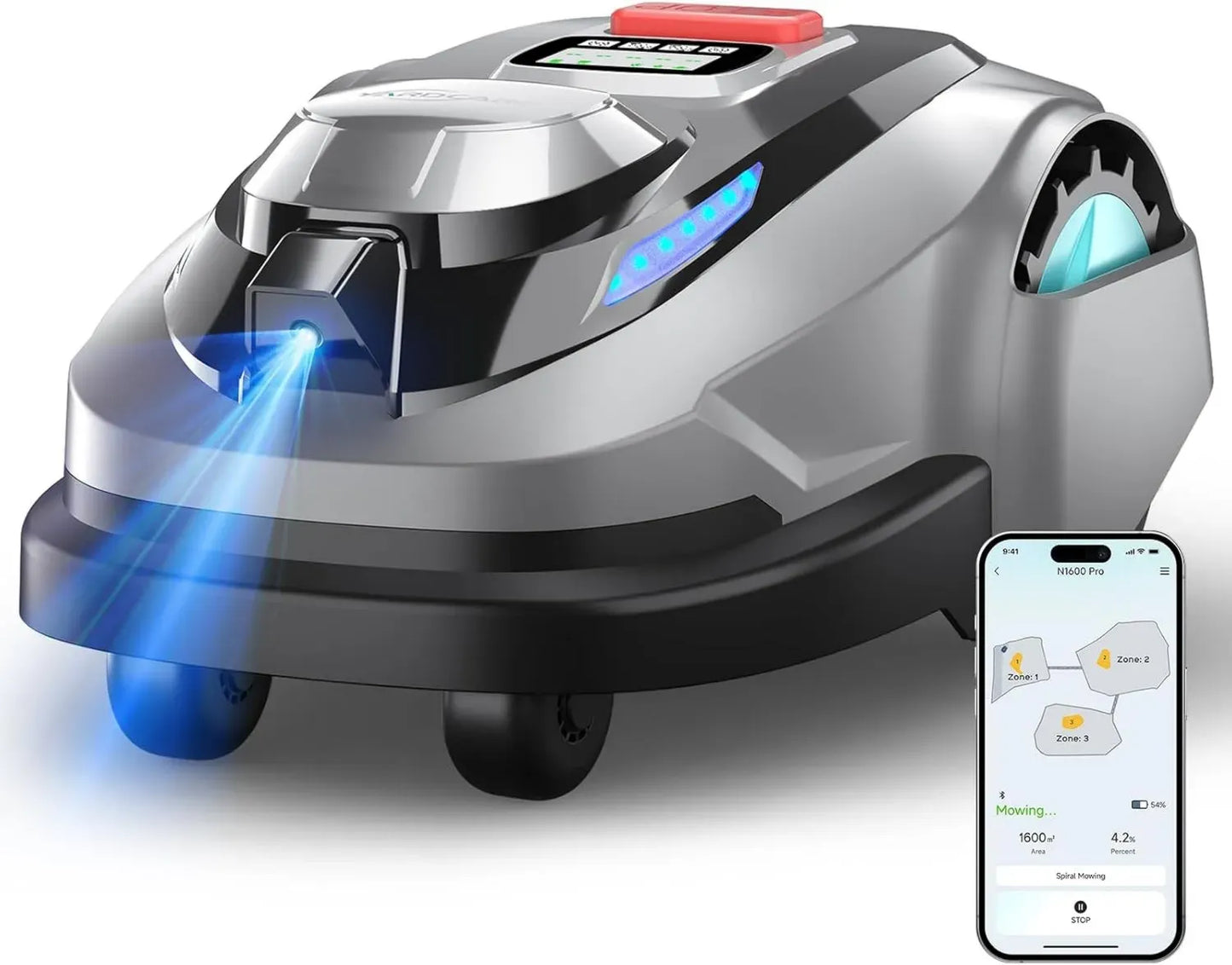 Robot Tondeuse YARDCARE N1600PRO avec Vision IA et RTK, Couverture jusqu'à 1600 m², Coupe en U, Gestion des Zones et Évitement d'Obstacles
