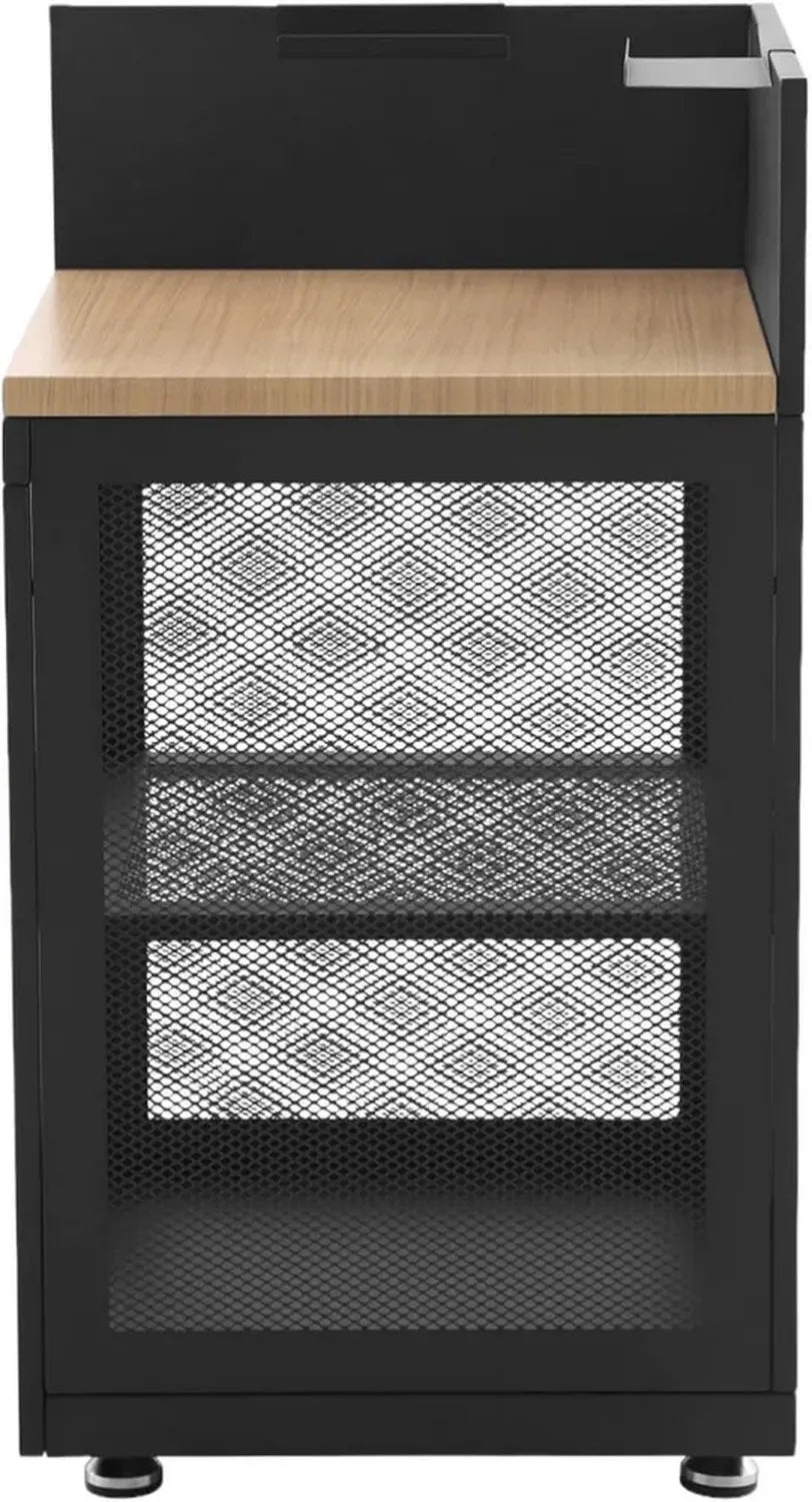 Cuisine extérieure en acier avec étagère en bois, L60cm, couleur noire - Modèle Milos
