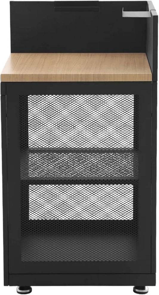 Cuisine extérieure en acier avec étagère en bois, L60cm, couleur noire - Modèle Milos