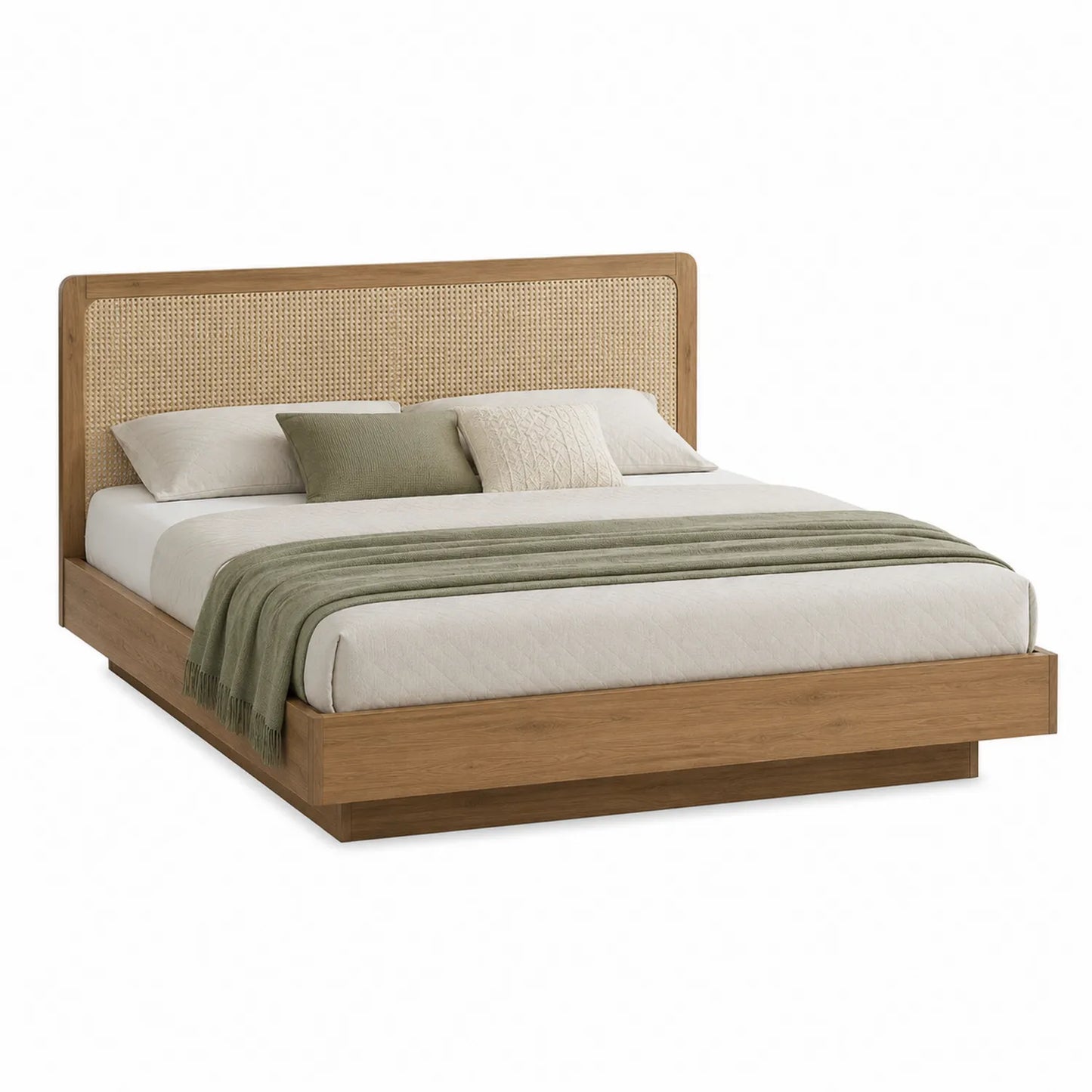 Lit double en bois et rotin 200x160 cm