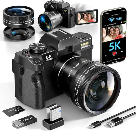 Appareil Photo Numérique 5K 64MP pour Photographie et Vidéo, Vlogging YouTube, Compact avec WiFi, Objectif Grand Angle et Macro