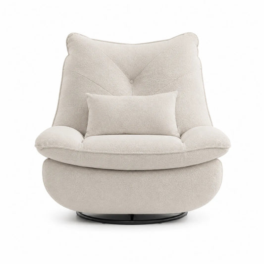 Fauteuil pivotant en tissu bouclette Crème et coussin