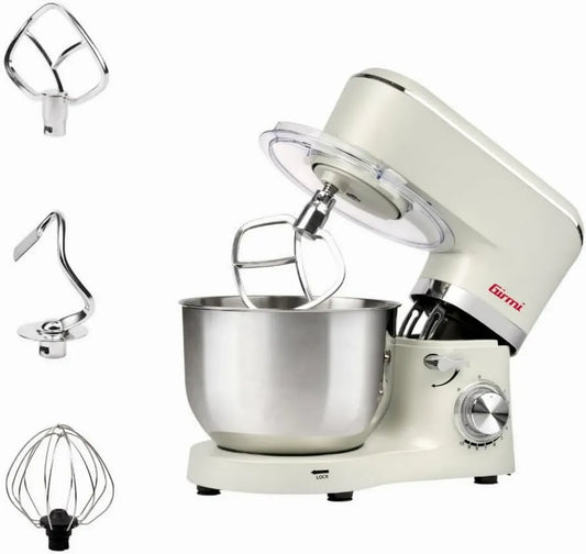 Girmi Robot Pâtissier 6L, 1500W, 10 Vitesses, Bol Inox, Crème