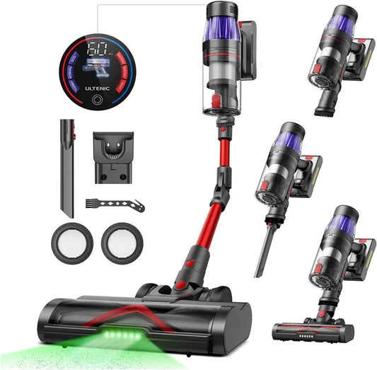 Aspirateur Balai Sans Fil Ultenic 65 kPa, Autonomie 60 Min, Puissance 600 W, Écran Tactile, Brosse Anti-Nœuds, Lumière GreenEye pour Tous Types de Sols