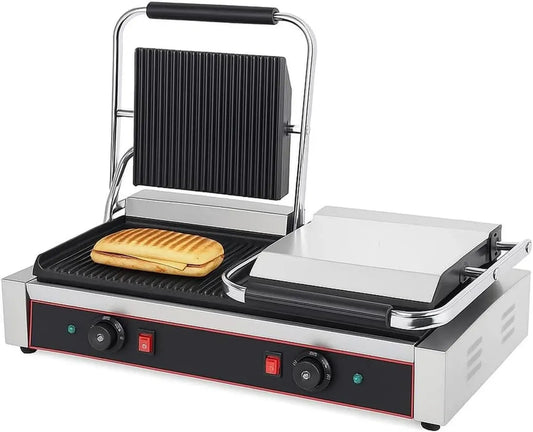 Grille-Pain à Panini Double Professionnel - 4,4 kW - Deux Zones de Cuisson - Température Réglable 0-300°C