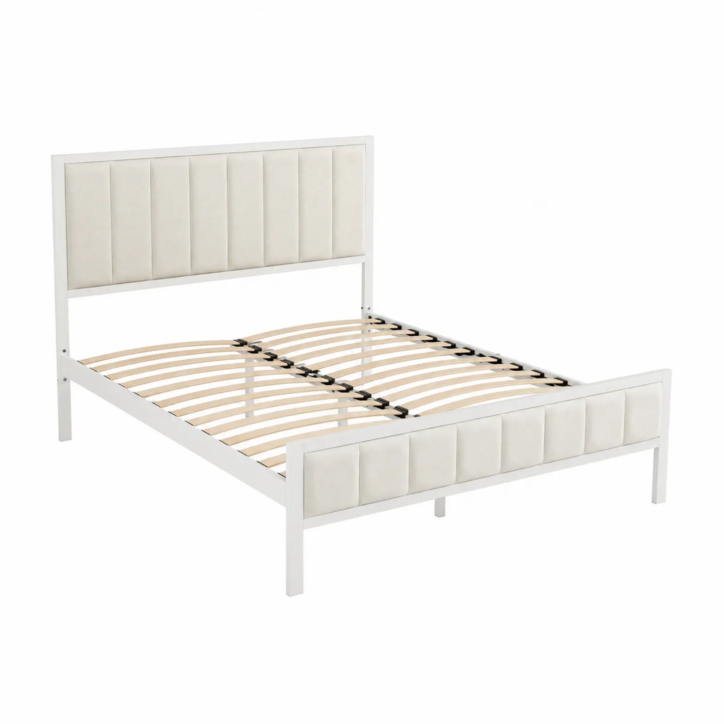 Lit cadre en bois et PU blanc 140x200 cm