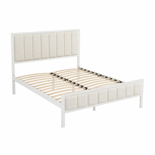 Lit cadre en bois et PU blanc 140x200 cm