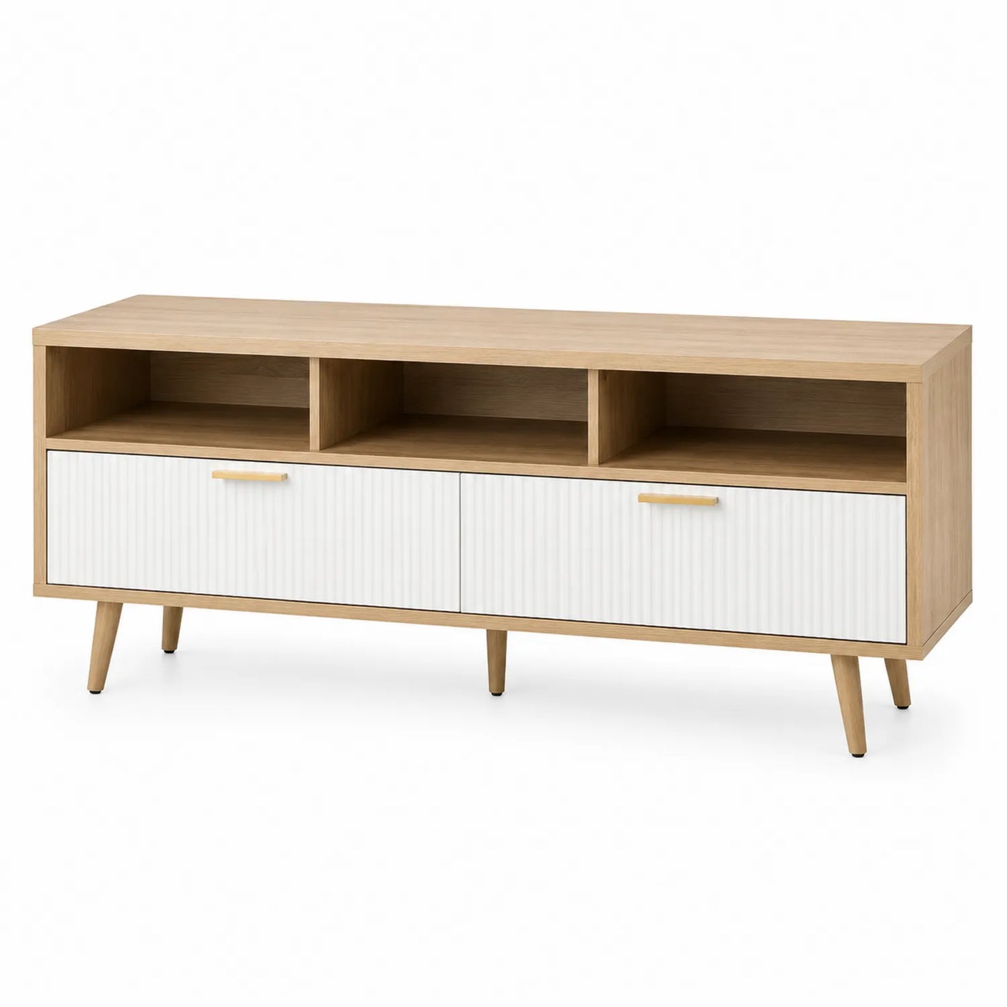 Meuble TV en bois avec tiroirs et étagères, 120 cm