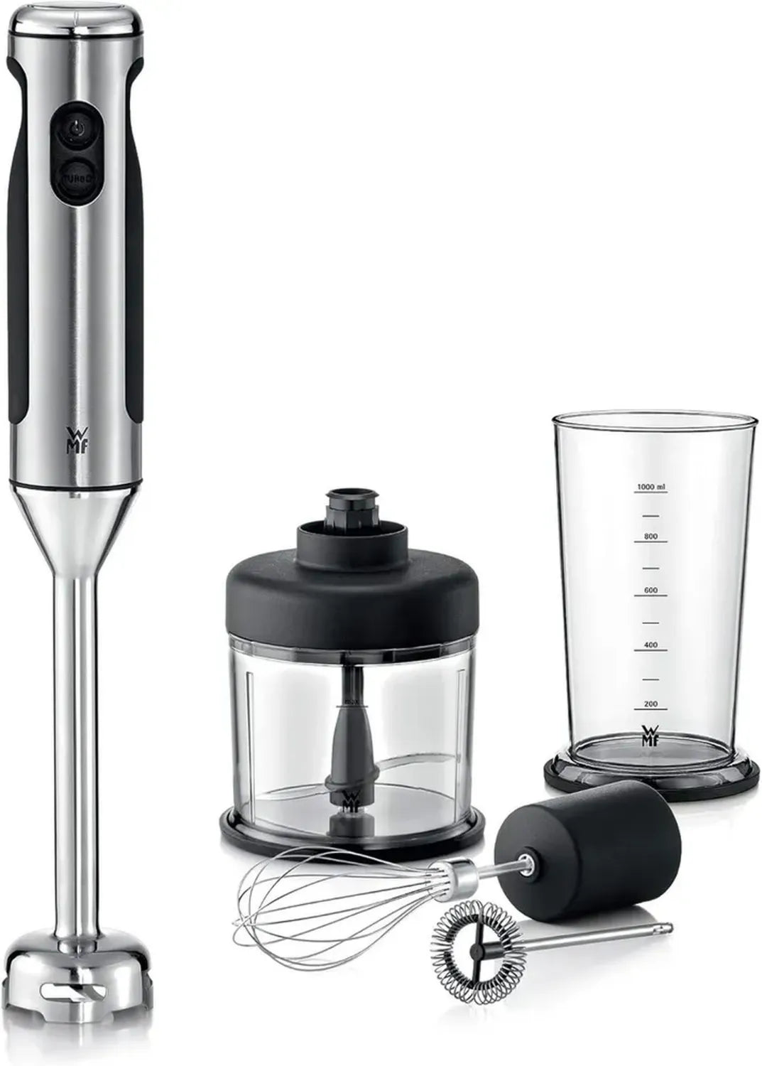 Mixeur Plongeant Multifonction WMF, 700W, Acier Inoxydable, Hachoir, Fouet, Mousseur à Lait, Bol 1L