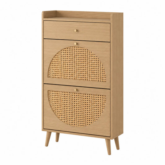 Armoire à chaussures en bois et rotin avec tiroir 120 cm x 80 cm x 30 cm