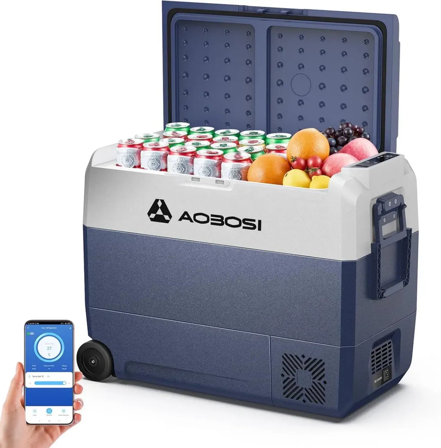 Réfrigérateur Portable AAOBOSI 60L, Contrôle via Application, 12V/24V et 100-240V, Refroidissement -20°C à 20°C, Parfait pour Camping, Véhicules et Maison