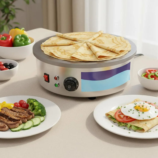 Crêpière Électrique Professionnelle 45 cm 3000 W – Plaque en Fonte pour Crêpes, Gözleme, Yufka et Pancakes – Température Réglable 50-300°C avec Spatule et Répartiteur