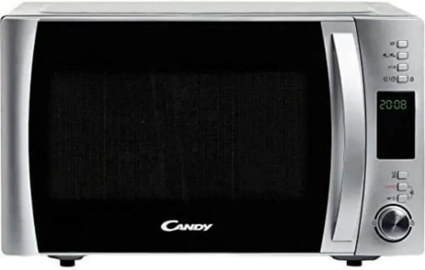 CANDY Micro-ondes Solo 22L, 800W, 10 Menus Auto, Décongélation, Plateau Tournant, Mode Silence, Sécurité Enfant, Argent