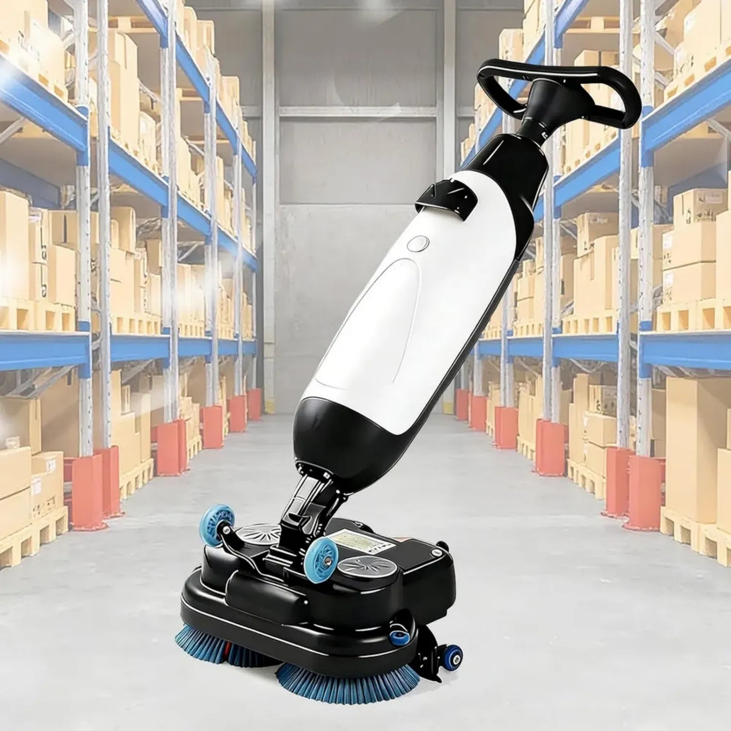 Autolaveuse électrique légère 43 cm, brosses rotatives 360°, autotractée pour surfaces réduites
