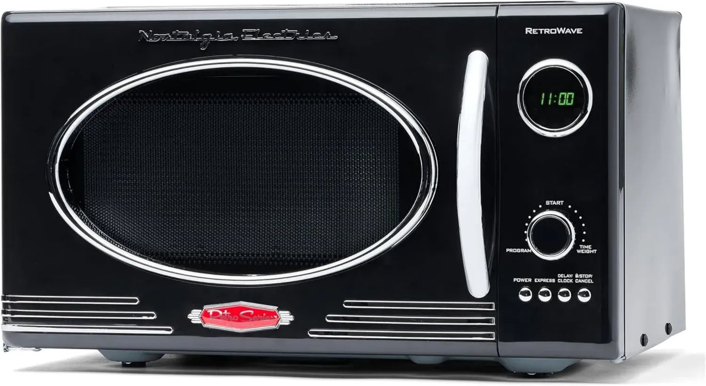 Micro-ondes Rétro Nostalgia 800W, 0,9 Pied Cube, Noir, avec Affichage LED et 12 Programmes