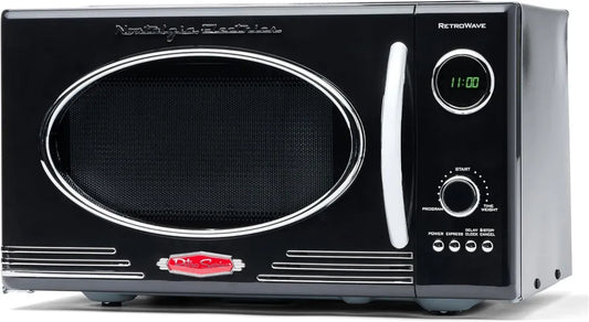 Micro-ondes Rétro Nostalgia 800W, 0,9 Pied Cube, Noir, avec Affichage LED et 12 Programmes