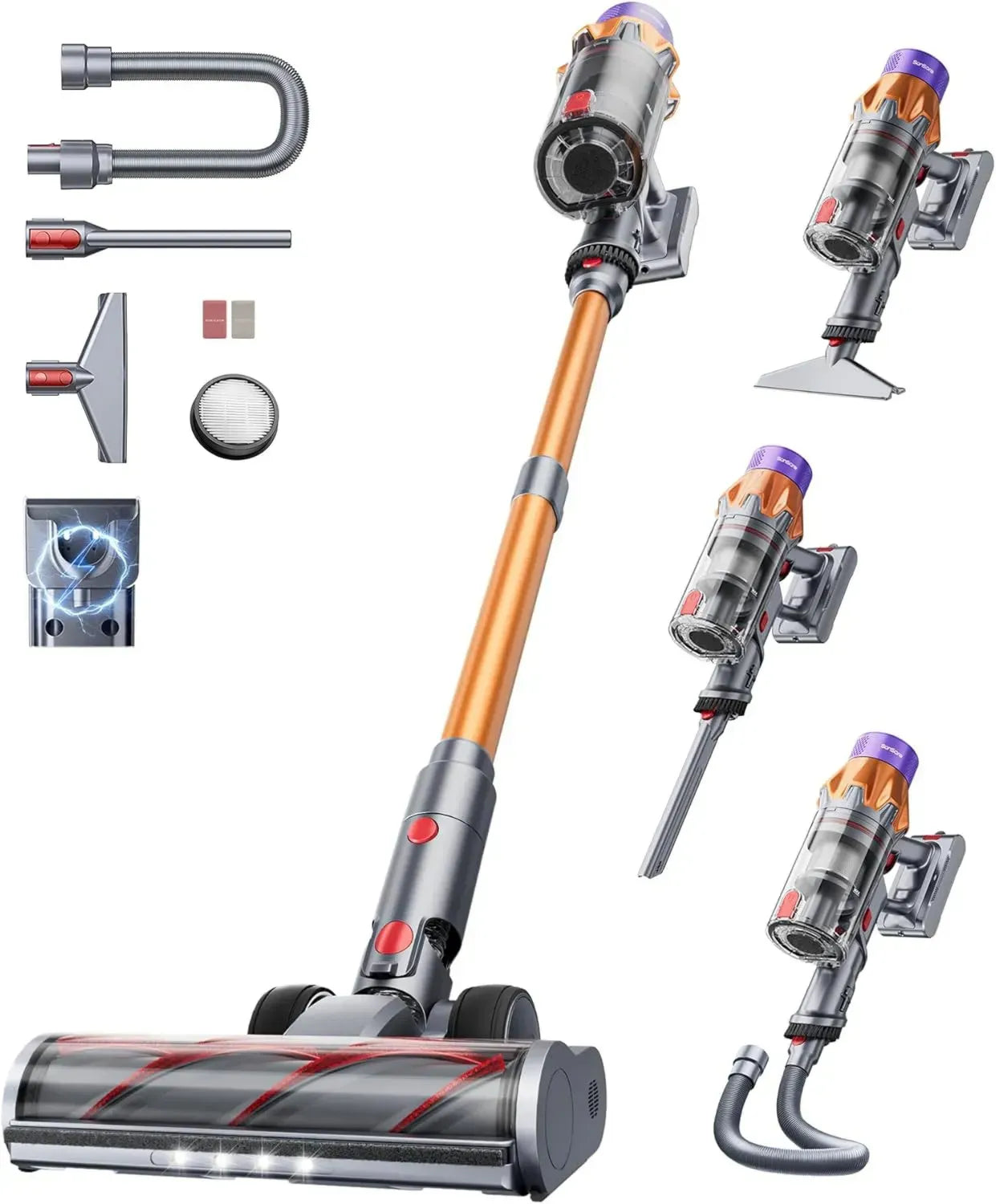 Aspirateur Balai Sans Fil SunSare 600W, Haute Puissance 50KPA, Autonomie 65 Minutes, Écran LCD, Idéal pour Poils d'Animaux, Sols et Tapis