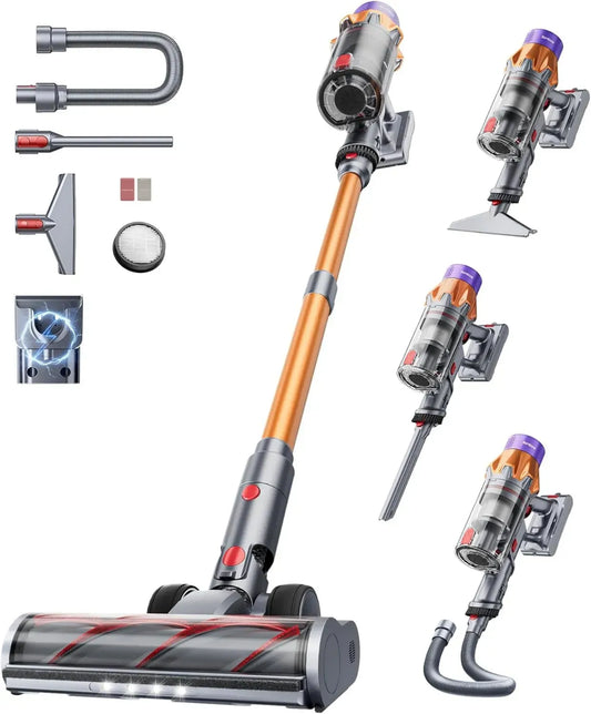 Aspirateur Balai Sans Fil SunSare 600W, Haute Puissance 50KPA, Autonomie 65 Minutes, Écran LCD, Idéal pour Poils d'Animaux, Sols et Tapis