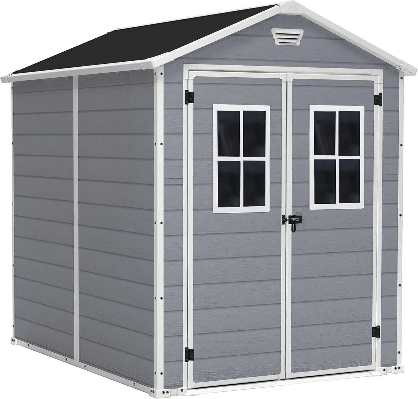 Abri de Jardin Premium Double Porte avec Fenêtres en Résine Grise 186x237x227 cm - Keter/Chalet et Jardin
