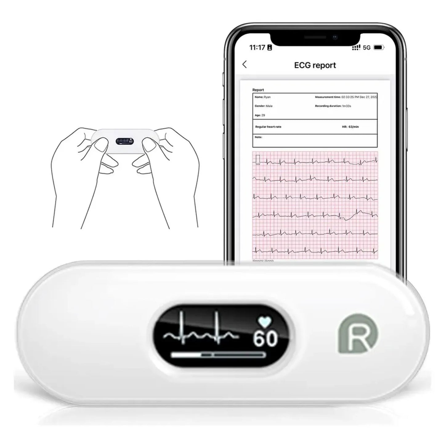 Moniteur ECG Portable CheckMe DuoEK-S avec Bluetooth, Écran OLED, Analyse Fréquence Cardiaque, Compatible iOS/Android