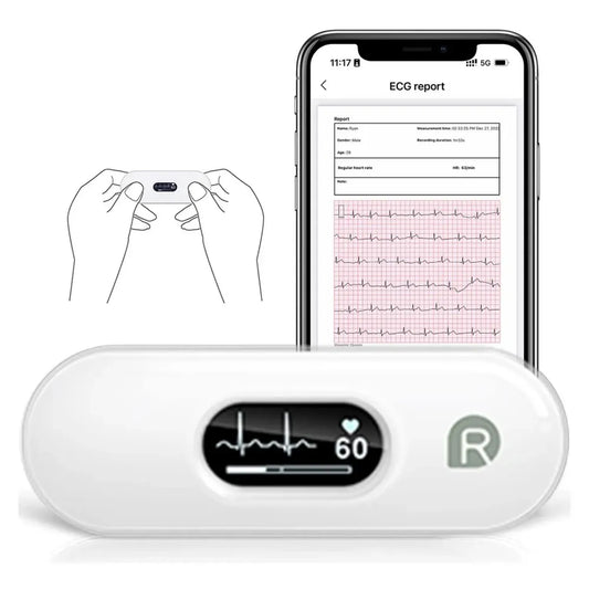 Moniteur ECG Portable CheckMe DuoEK-S avec Bluetooth, Écran OLED, Analyse Fréquence Cardiaque, Compatible iOS/Android