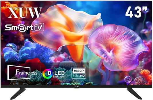 Smart TV 43' Full HD, écran sans bord, rétroéclairage D-LED, HDMI USB DVB-T2/S2, RJ45 - Noir