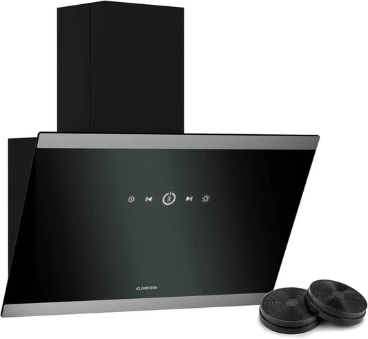 Hotte de Cuisine Klarstein FlashLine 60 cm avec Écran Tactile, Efficacité Énergétique A++, Éclairage LED, Silencieuse 34,5 dB, Option Conduit et Recirculation, Noire