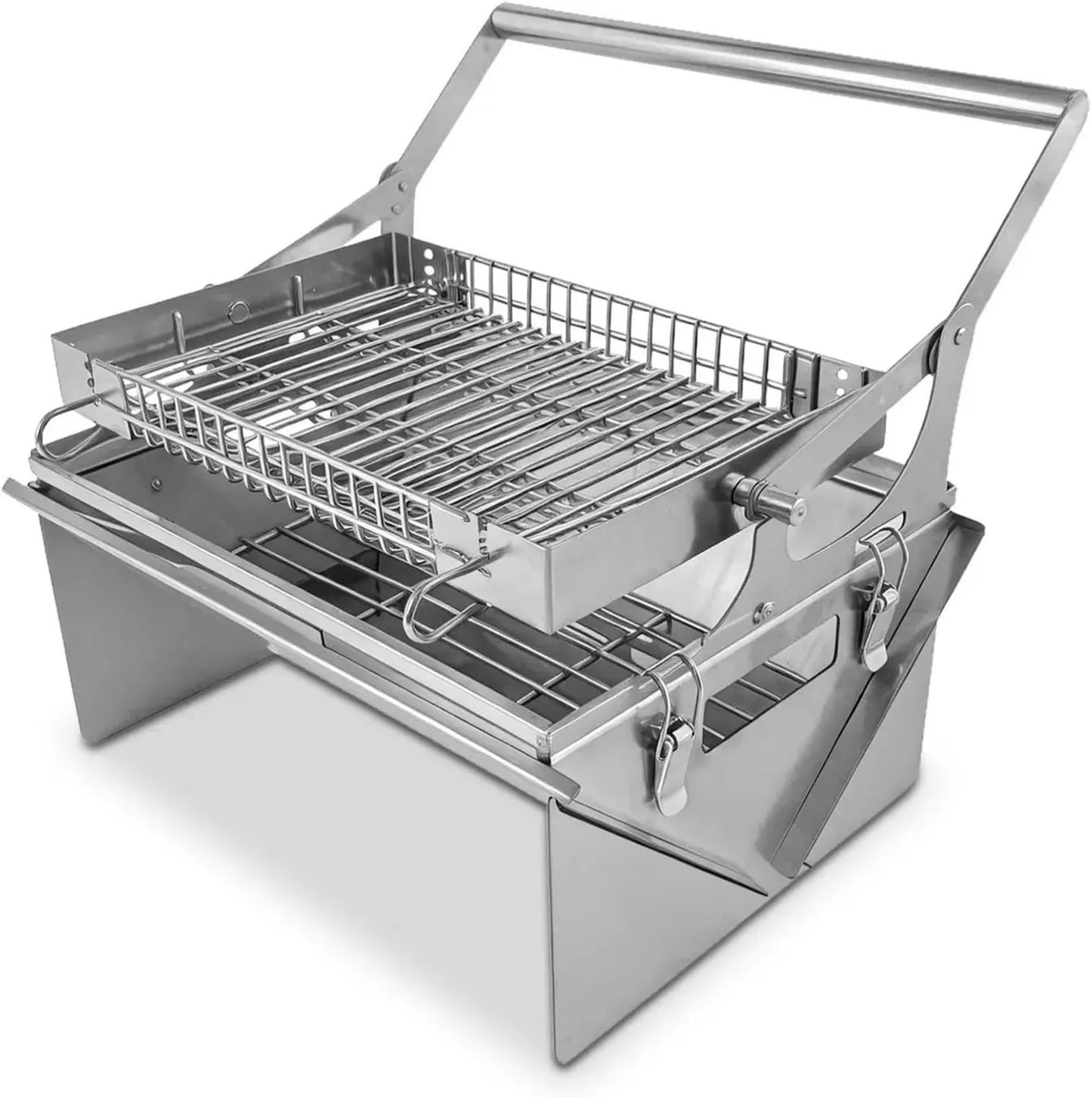 Grill portatif à charbon 360° avec panier pivotant - Acier inoxydable 304, idéal pour camping et aventure extérieure