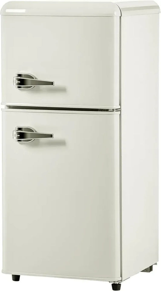 Mini Réfrigérateur Rétro à Double Porte 60L avec Congélateur 22L, Efficacité Énergétique 102 kWh/an, Blanc