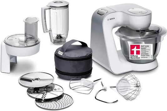 Robot Pâtissier Bosch Série 4 MUM58W20, 1000W, 7 Vitesses, Mouvement 3D, Blanc/Argent