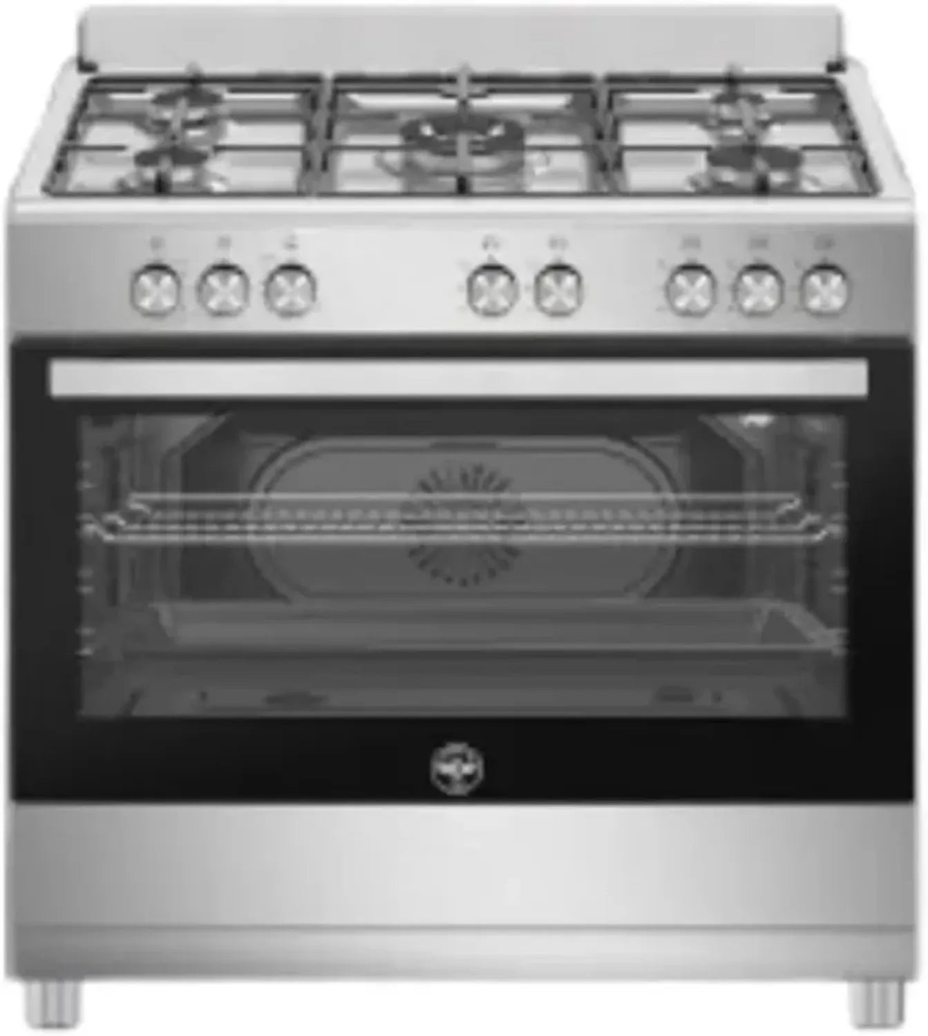 Cuisinière à gaz inox 5 brûleurs avec four, 90x60 cm
