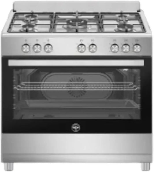 Cuisinière à gaz inox 5 brûleurs avec four, 90x60 cm