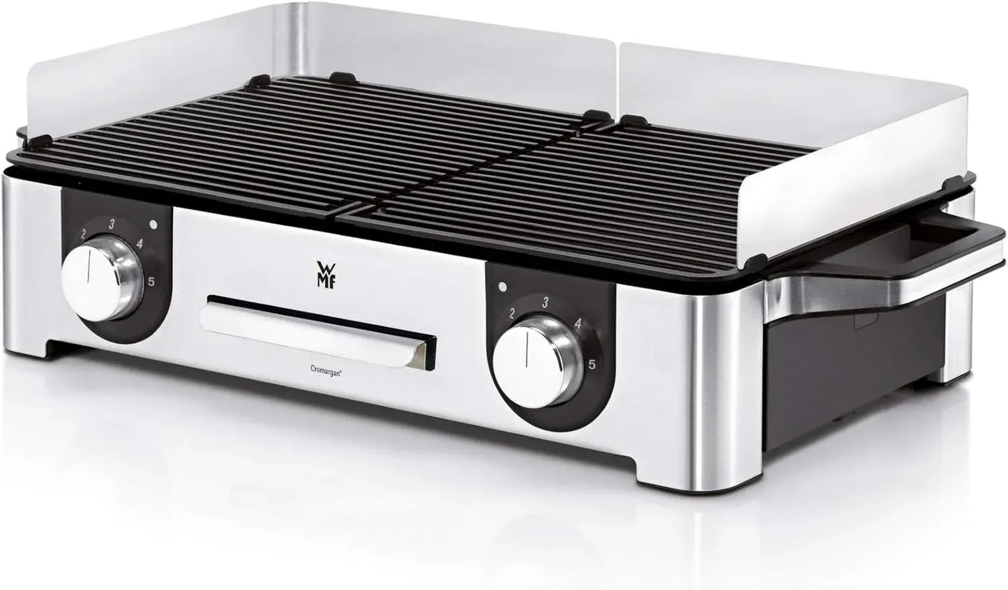 Gril Électrique WMF 2400W, Surface XL 28x50cm, Antiadhésif, Plaques Amovibles Lave-Vaisselle, Inox Cromargan Lono
