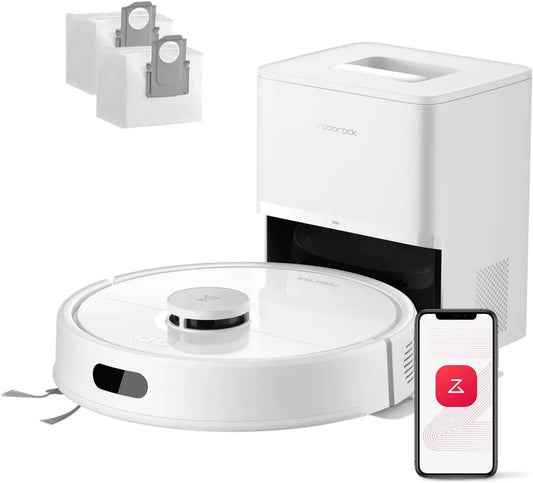 Aspirateur Robot Roborock Q7 L5+ avec Station Autonettoyante, 8000 Pa, Double Brosses Anti-emmêlement, Navigation LiDAR, Parfait pour Animaux et Tapis