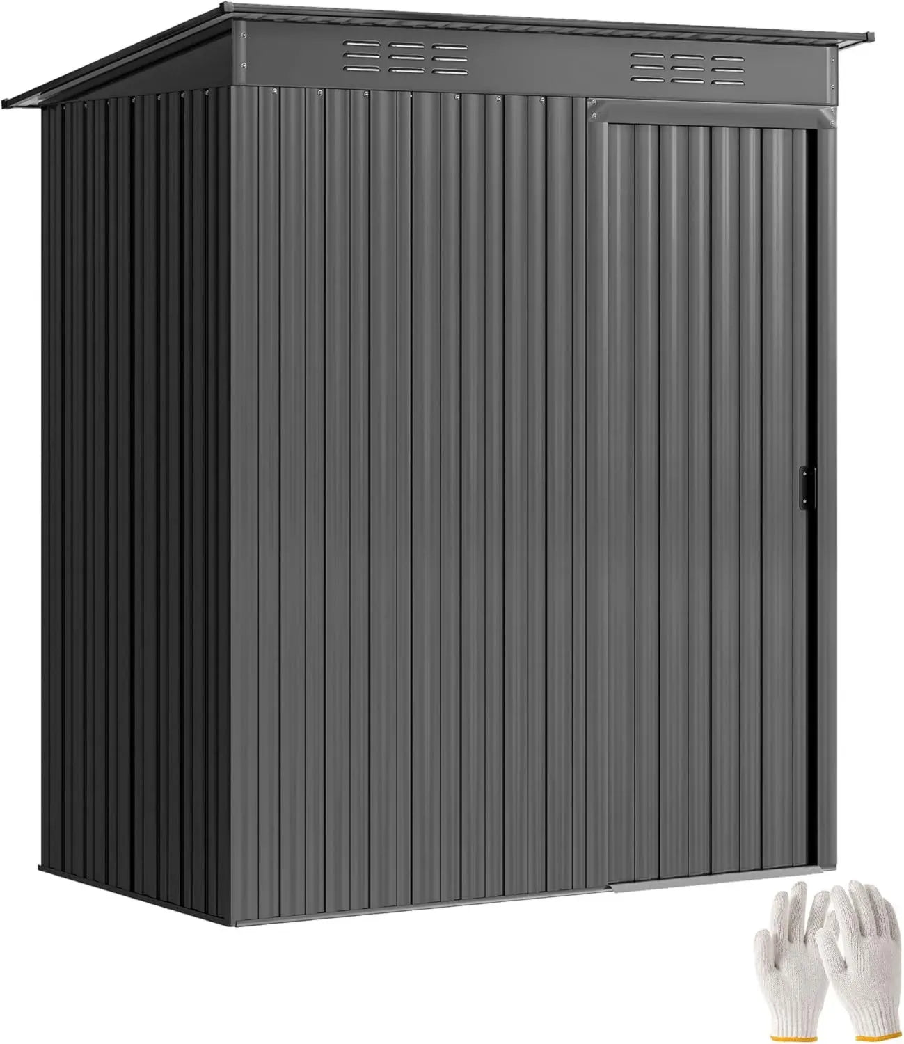 Abri de Jardin Métallique Outsunny 1,37 m² avec Porte Coulissante et Ventilation, Inclus 2 Paires de Gants, Montage Rapide, Gris Anthracite