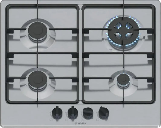 Plaque de Cuisson à Gaz Bosch Série 4, 4 Brûleurs, WOK, Grilles Fonte, 60 cm