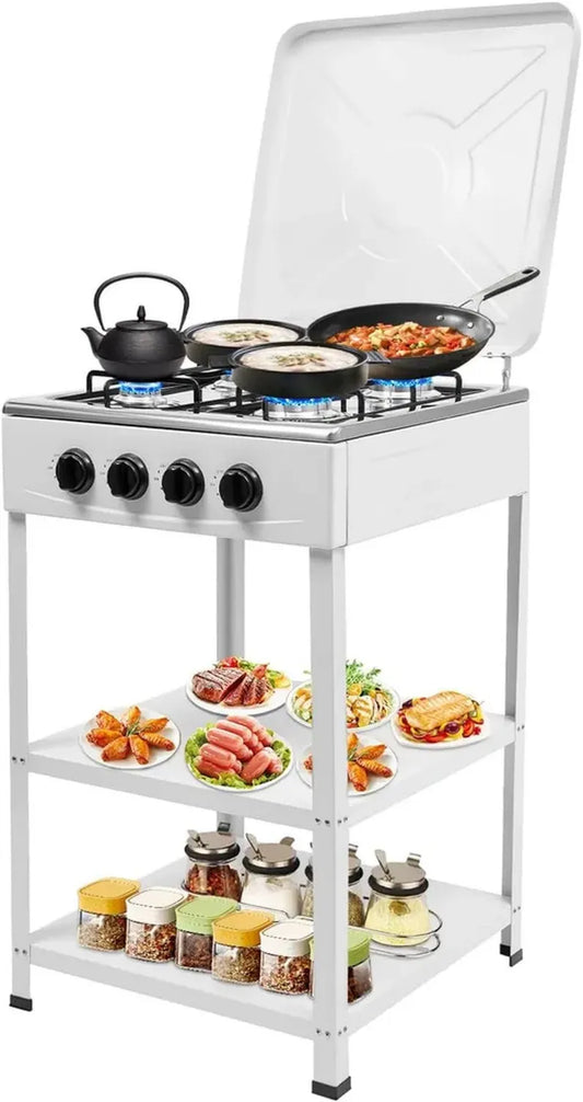 Table de cuisson à gaz 4 feux, gaz naturel, contrôle rotatif, sécurité antidérapante, idéal pour cuisine domestique et restauration, 49x49x79 cm