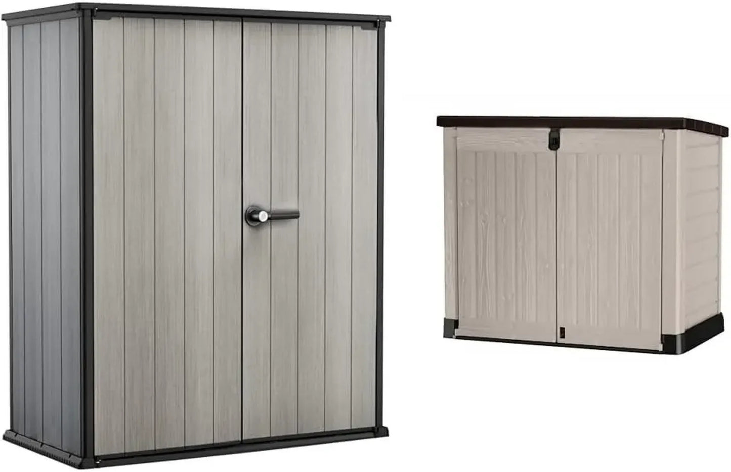 KETER Armoire de Rangement Extérieure HIGHSTORE Plus - 1400L, Abri SIO Pro pour Poubelles - 1200L, Beige