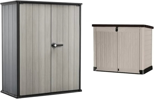 KETER Armoire de Rangement Extérieure HIGHSTORE Plus - 1400L, Abri SIO Pro pour Poubelles - 1200L, Beige